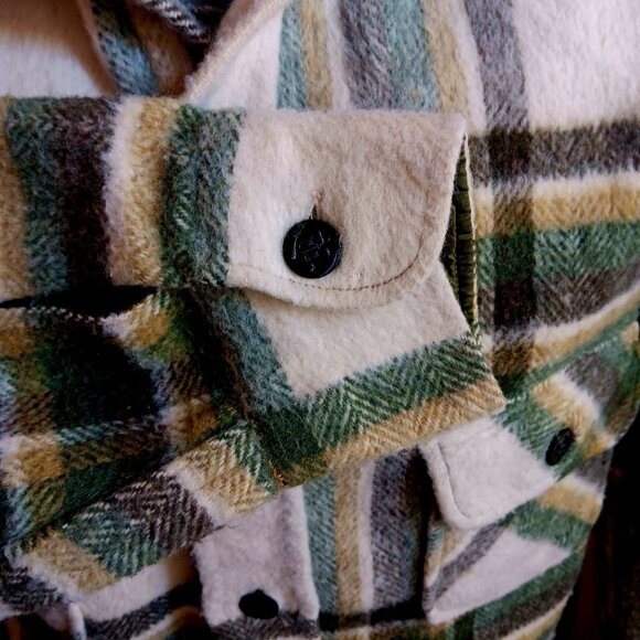 Small Vintage CPO Shirt Jacket Mens Plaid Wool Brent 1960's Montgomery Ward 60s - Picture 5 of 8